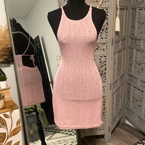Sexy Mesh see through pink dress.